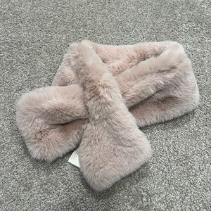 SKY Cashmere Unisex Virgin Wool Beige Fur Scarf 34"×5" NEW